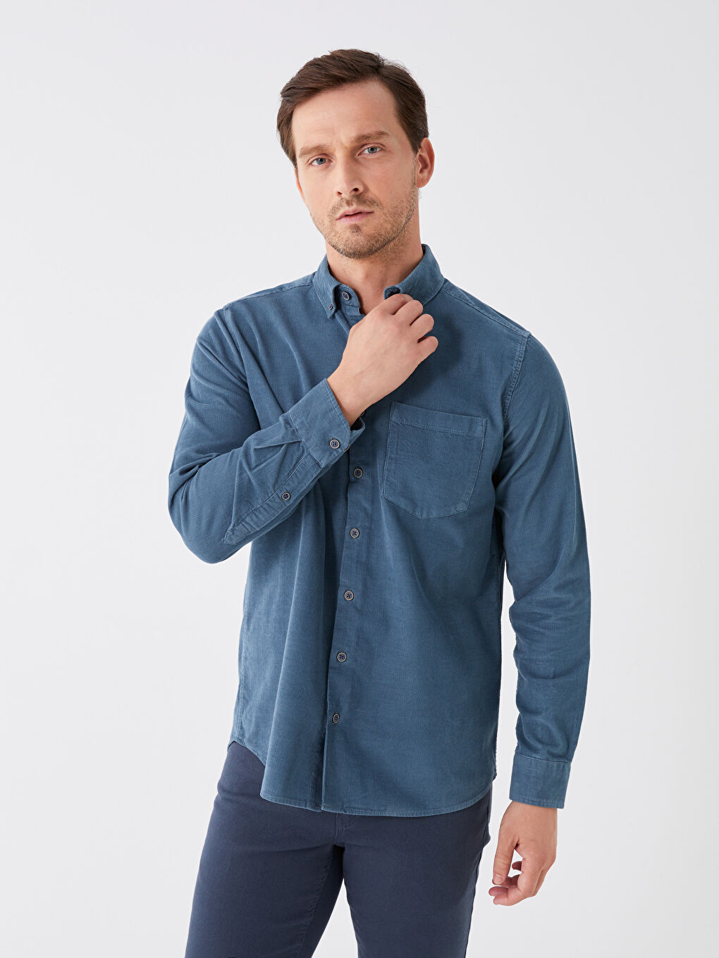 Mavi Regular Fit Uzun Kollu Kadife Erkek Gömlek-1