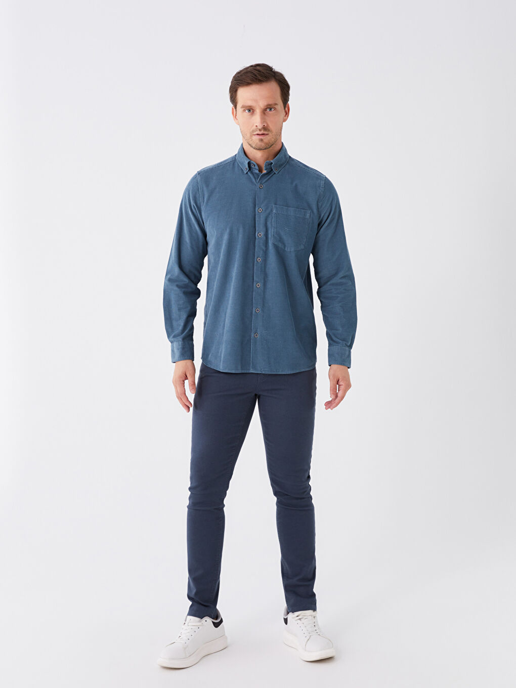 Mavi Regular Fit Uzun Kollu Kadife Erkek Gömlek-2