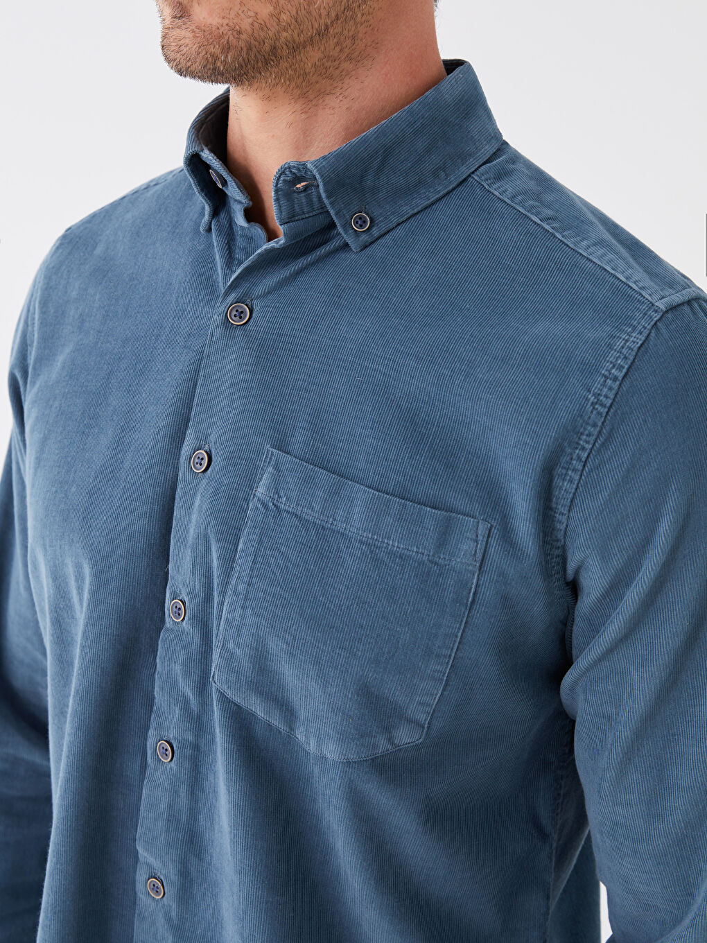 Mavi Regular Fit Uzun Kollu Kadife Erkek Gömlek-3