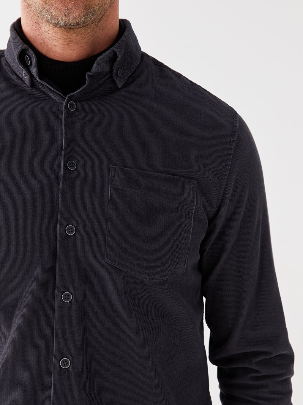 Antrasit Regular Fit Uzun Kollu Kadife Erkek Gömlek-3