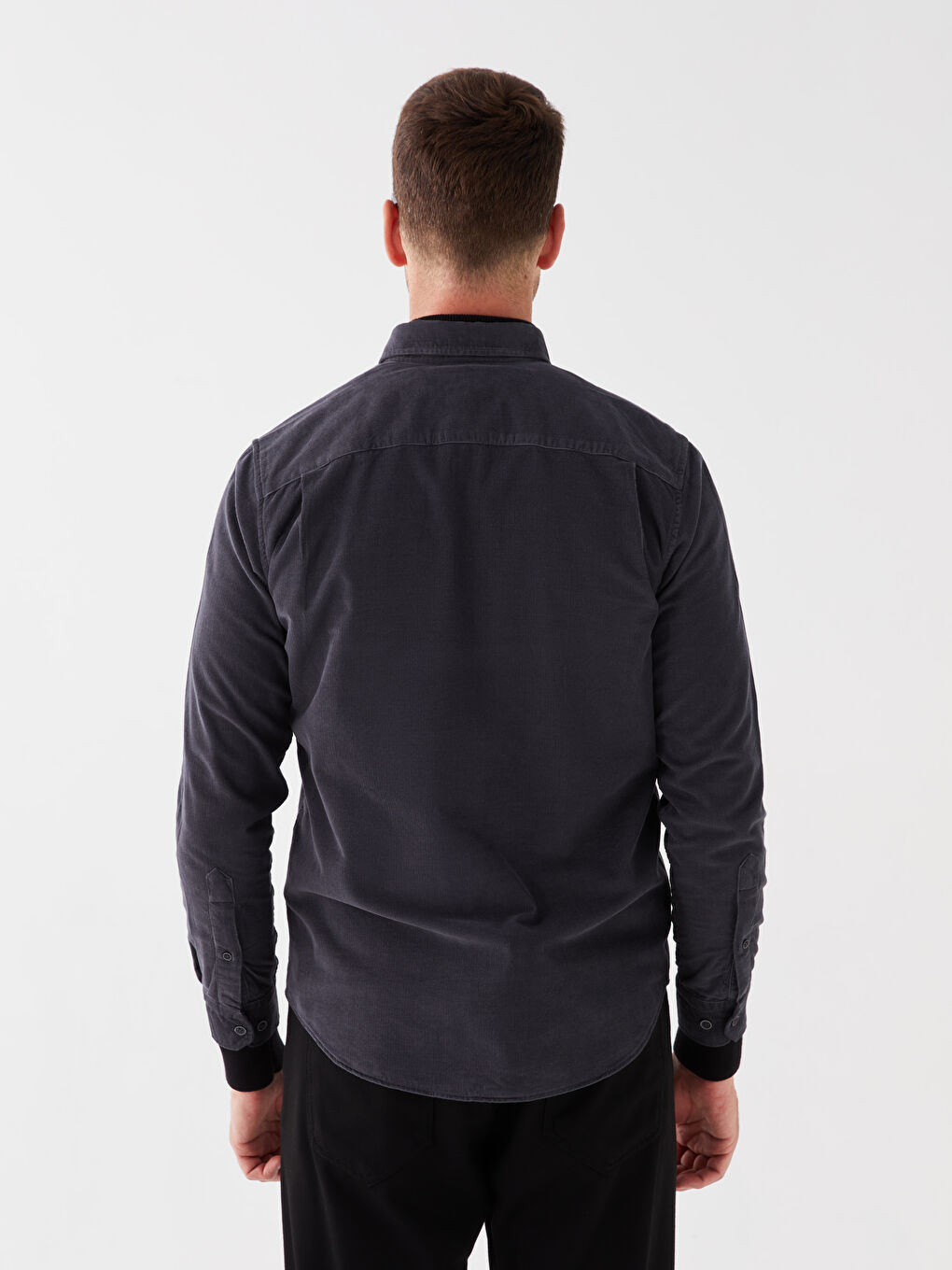 Antrasit Regular Fit Uzun Kollu Kadife Erkek Gömlek-4