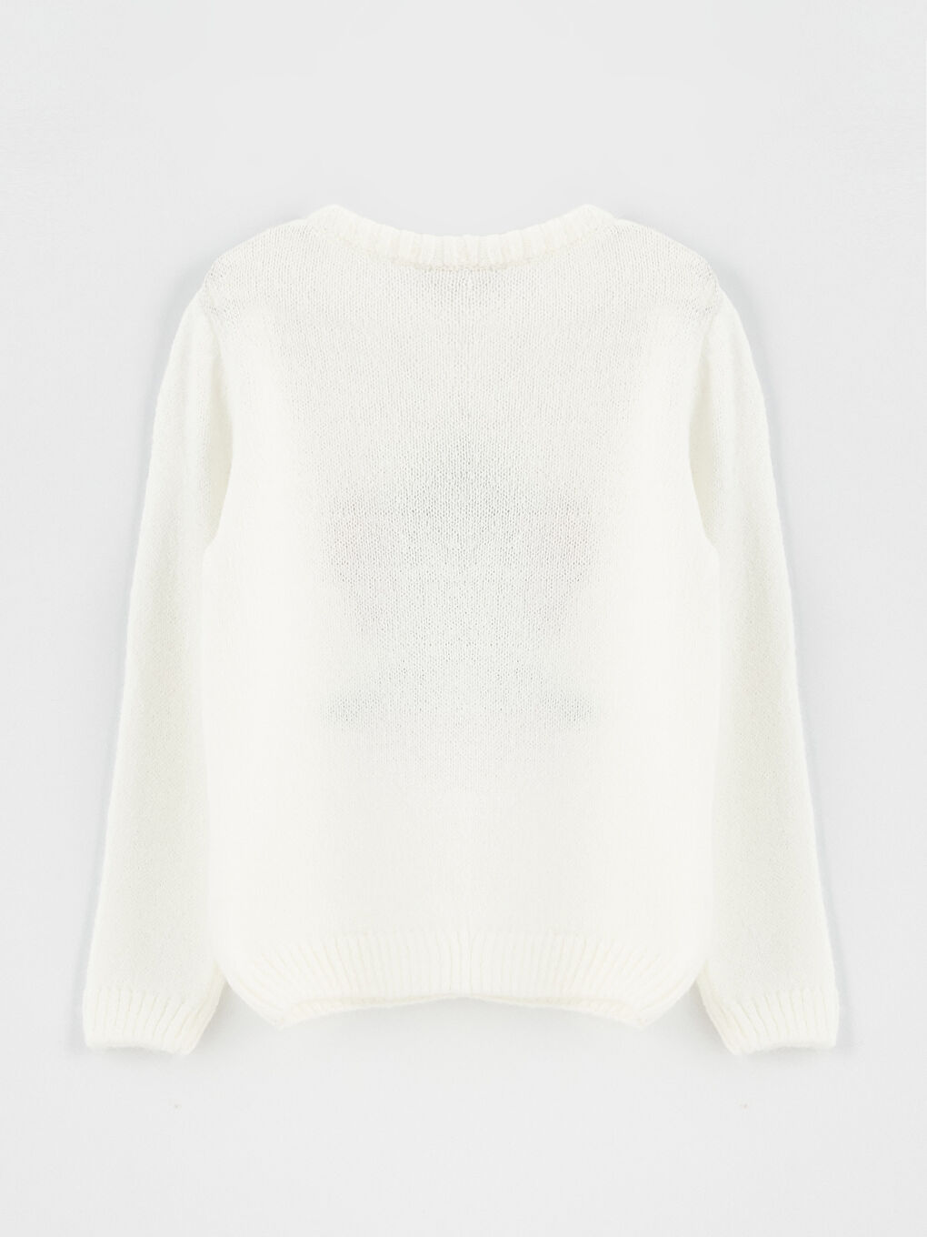 Ekru Bisiklet Yaka Yılbaşı Temalı Uzun Kollu Kız Çocuk Triko Kazak-1