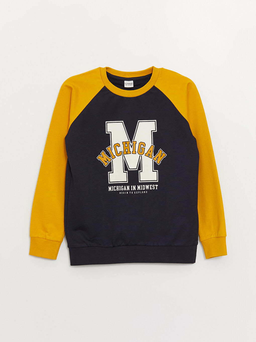 Lacivert Bisiklet Yaka Baskılı Uzun Kollu Erkek Çocuk Sweatshirt ve Eşofman Altı-1