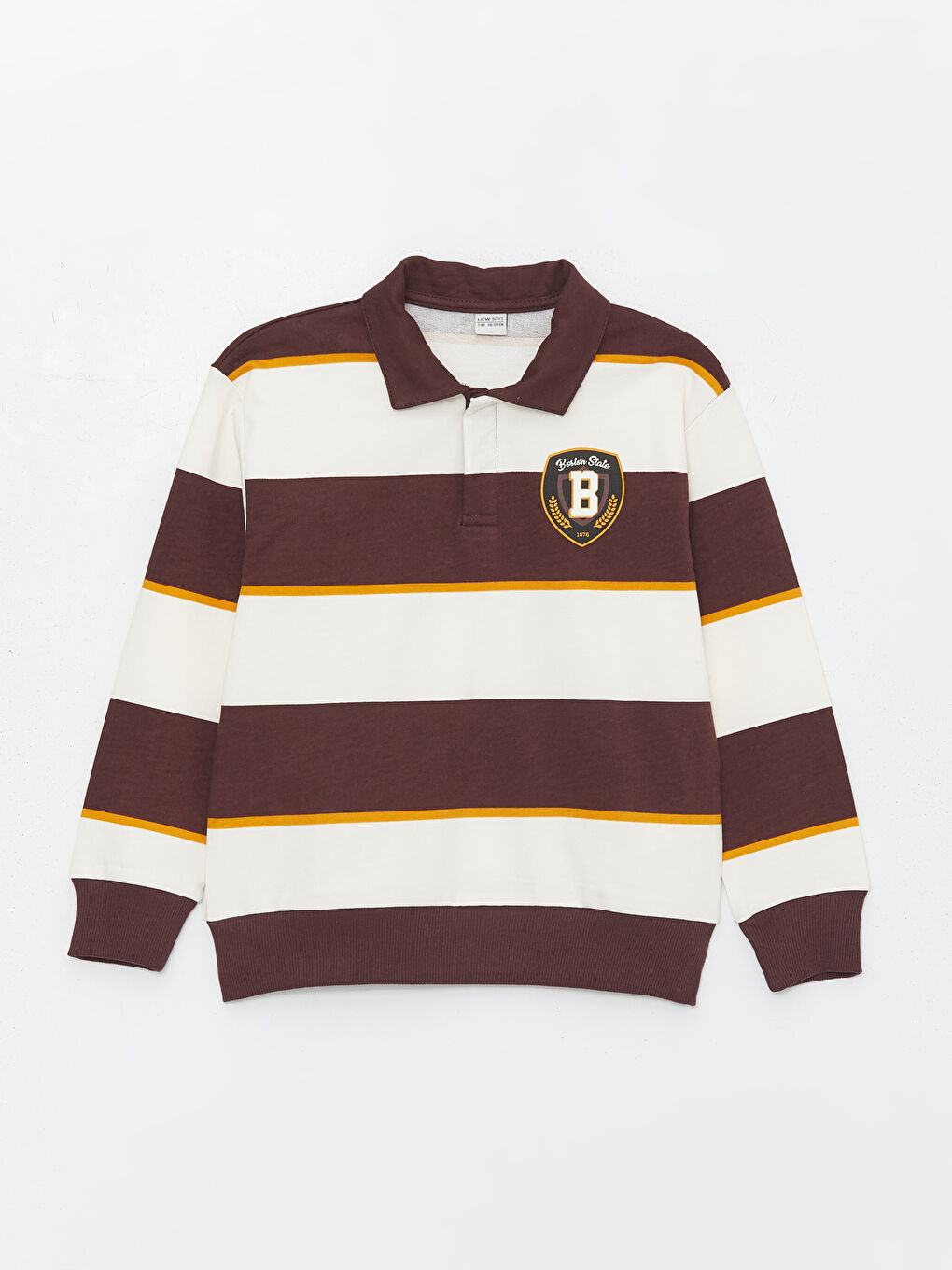 LCW Kids Koyu Kırmızı Baskılı Rahat Kalıp Polo Yaka Çizgili Erkek Çocuk Sweatshirt