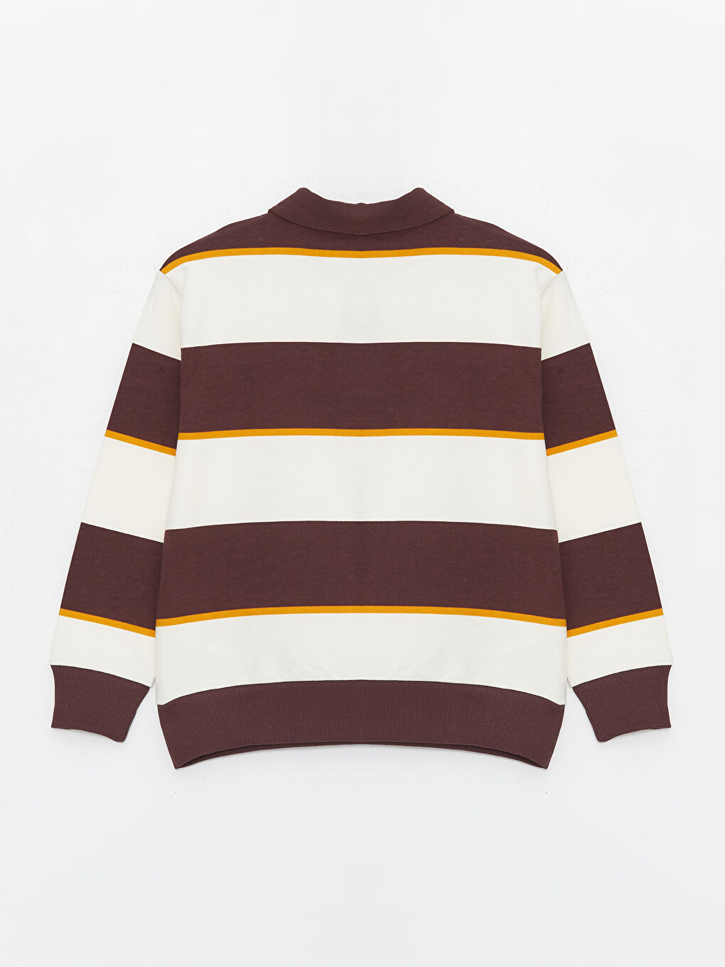 LCW Kids Koyu Kırmızı Baskılı Rahat Kalıp Polo Yaka Çizgili Erkek Çocuk Sweatshirt - 1