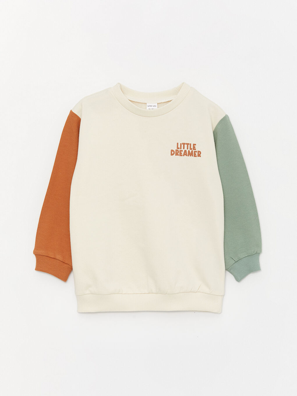 LCW baby Bej Bisiklet Yaka Baskılı Erkek Bebek Sweatshirt