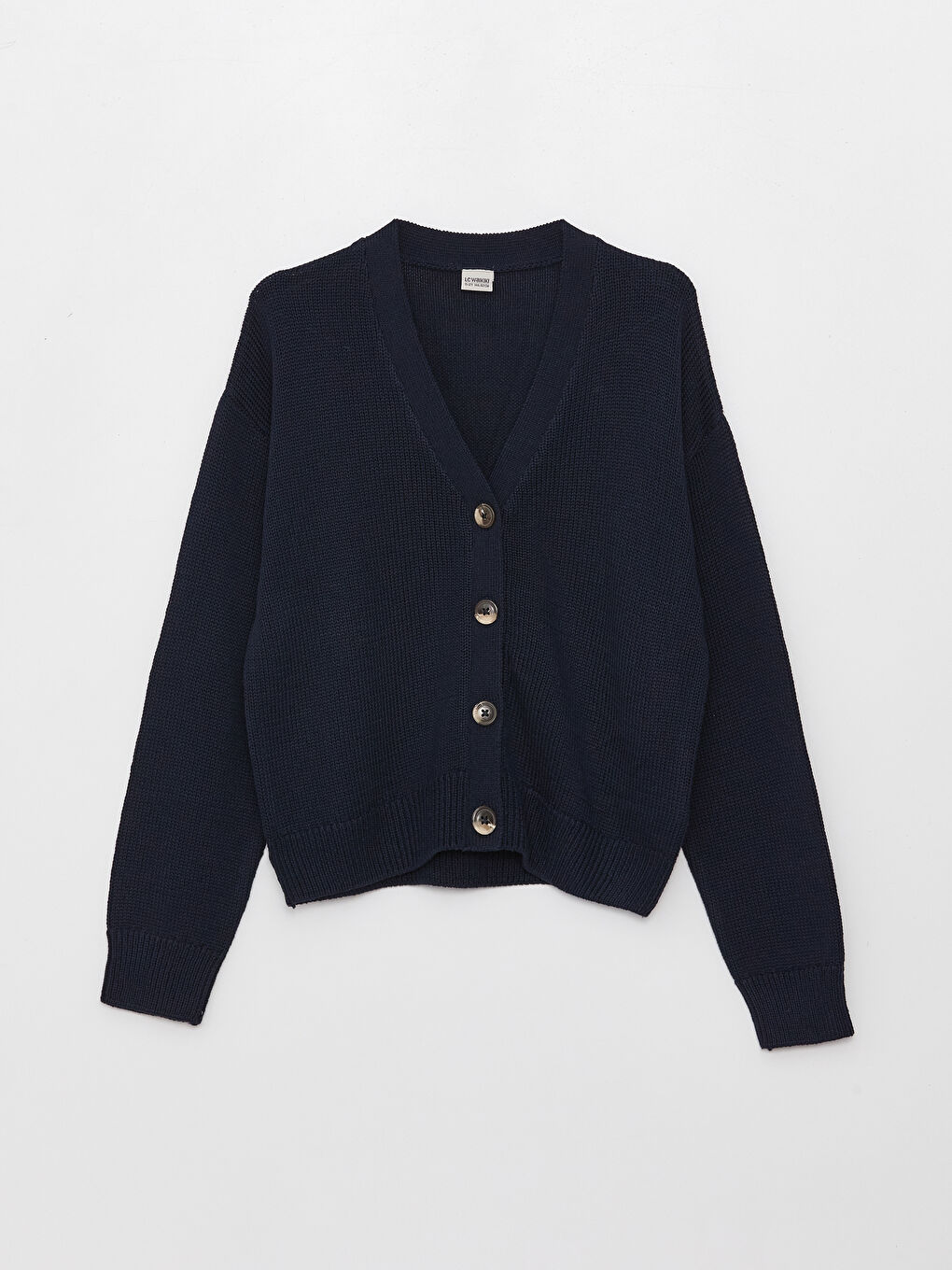 V-ს ფორმის დეკოლტე ძირითადი გრძელმკლავიანი გოგონებისთვის ტრიკოტაჟის კარდიგანი