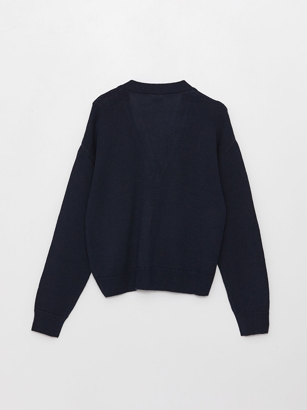 V-ს ფორმის დეკოლტე ძირითადი გრძელმკლავიანი გოგონებისთვის ტრიკოტაჟის კარდიგანი-1