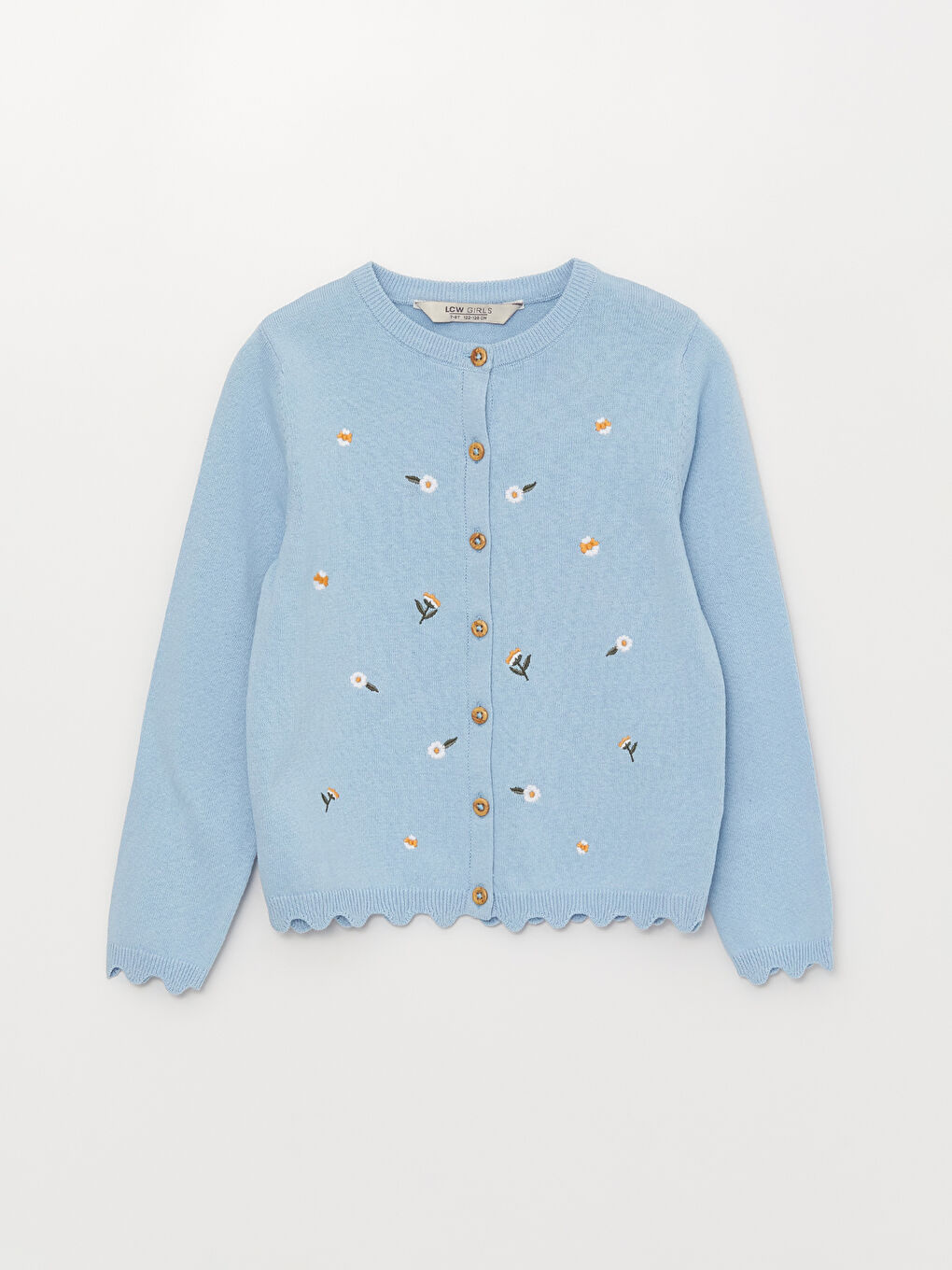 LCW Kids Bisiklet Yaka Nakışlı Uzun Kollu Kız Çocuk Triko Hırka -W36009Z4-FND