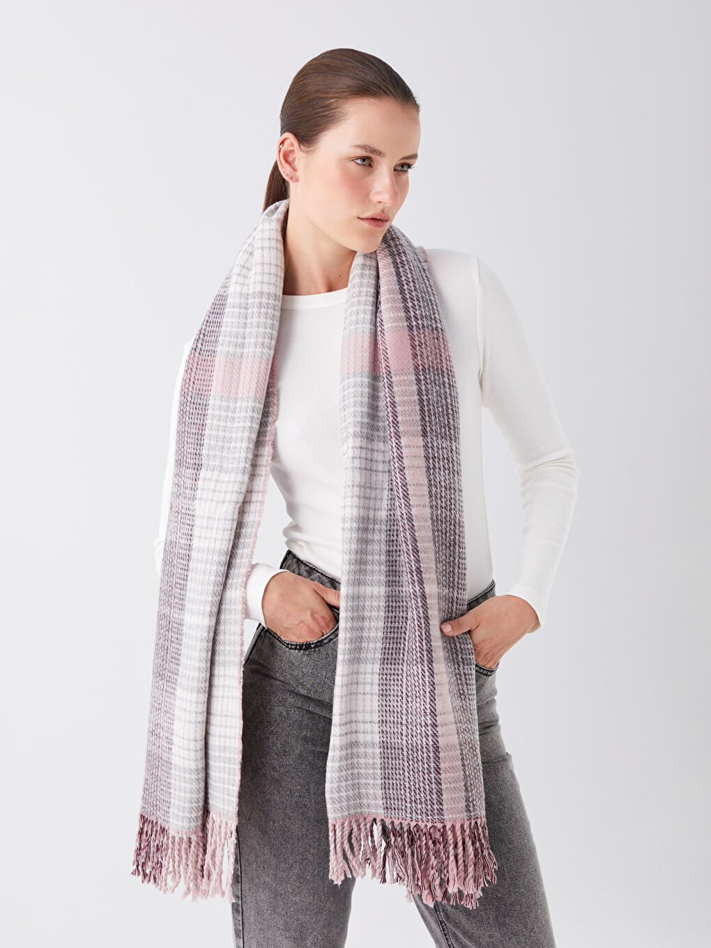 LCW ACCESSORIES Lila Saçaklı Desenli Kadın Atkı