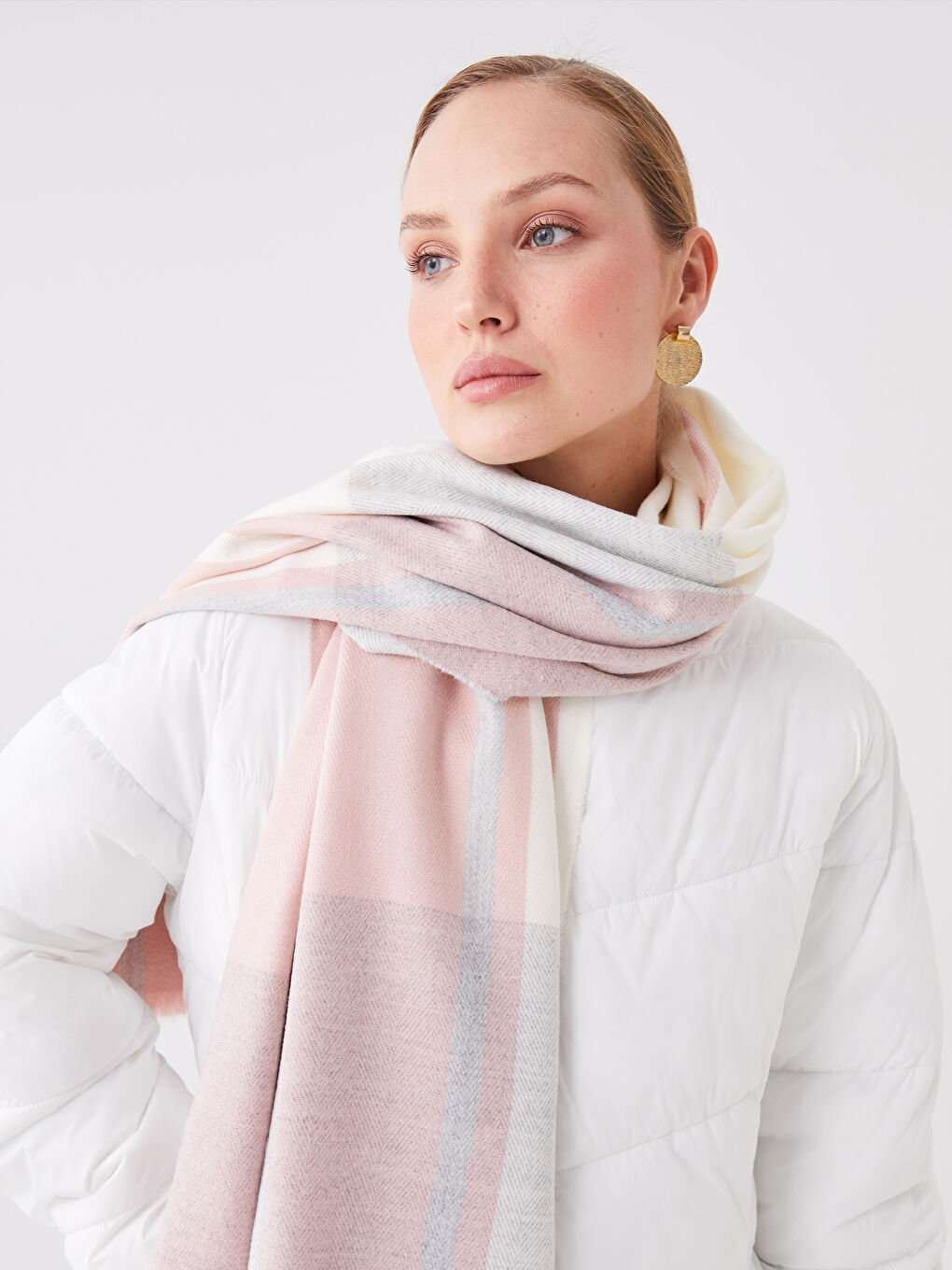 LCW ACCESSORIES Κασκόλ Γυναικείο με Κρόσσια και Καρό Σχέδιο -W36028Z8-JSK