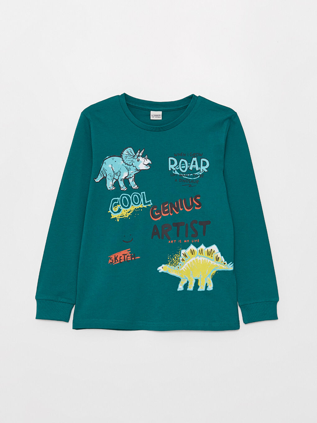 მრგვალი საყელო ნაბეჭდი გრძელმკლავიანი მაისური ბიჭებისთვის