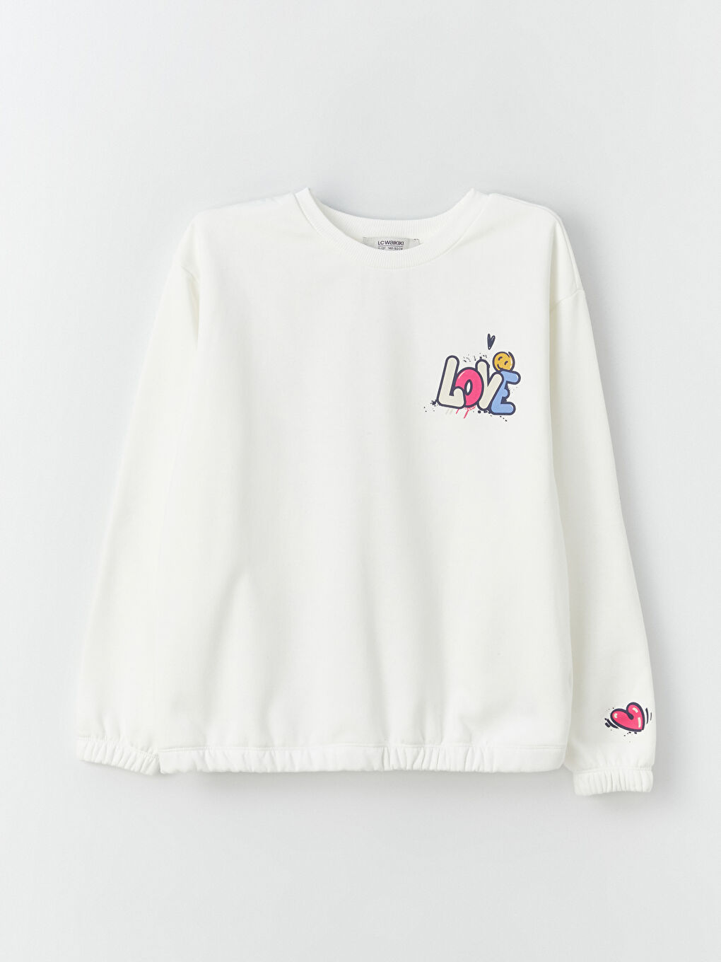 LCW Kids Ekru Bisiklet Yaka Baskılı Uzun Kollu Kız Çocuk Sweatshirt ve Eşofman Altı - 1