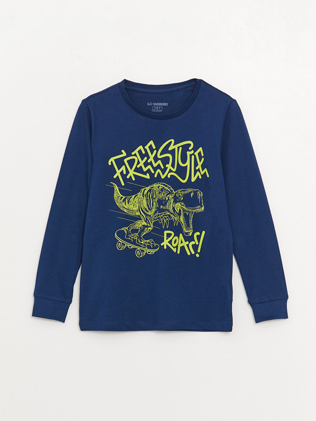 Lacivert Bisiklet Yaka Baskılı Uzun Kollu Erkek Çocuk Pijama Takımı-1