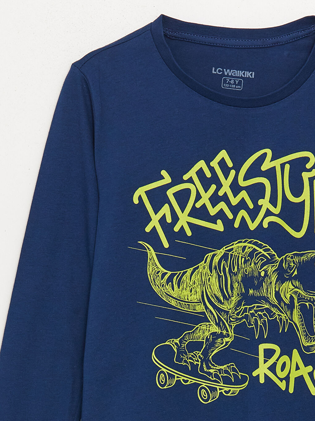 Lacivert Bisiklet Yaka Baskılı Uzun Kollu Erkek Çocuk Pijama Takımı-5