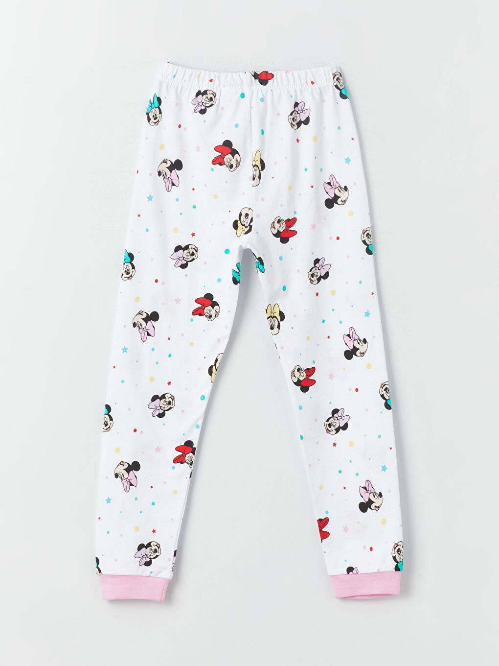 LCW Kids Beyaz Bisiklet Yaka Minnie Mouse Baskılı Uzun Kollu Kız Çocuk Pijama Takımı - 4