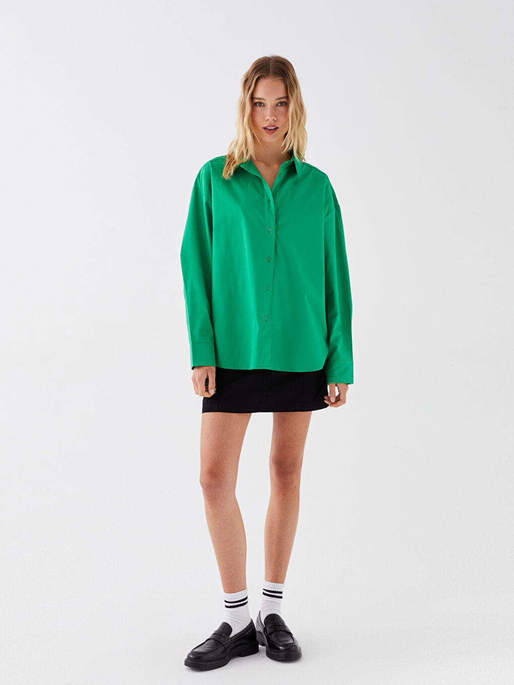 قميص بوبلين أوفراسايز للسيدات-1