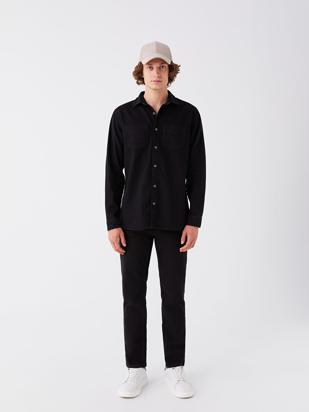 Siyah Slim Fit Uzun Kollu Erkek Jean Gömlek-2