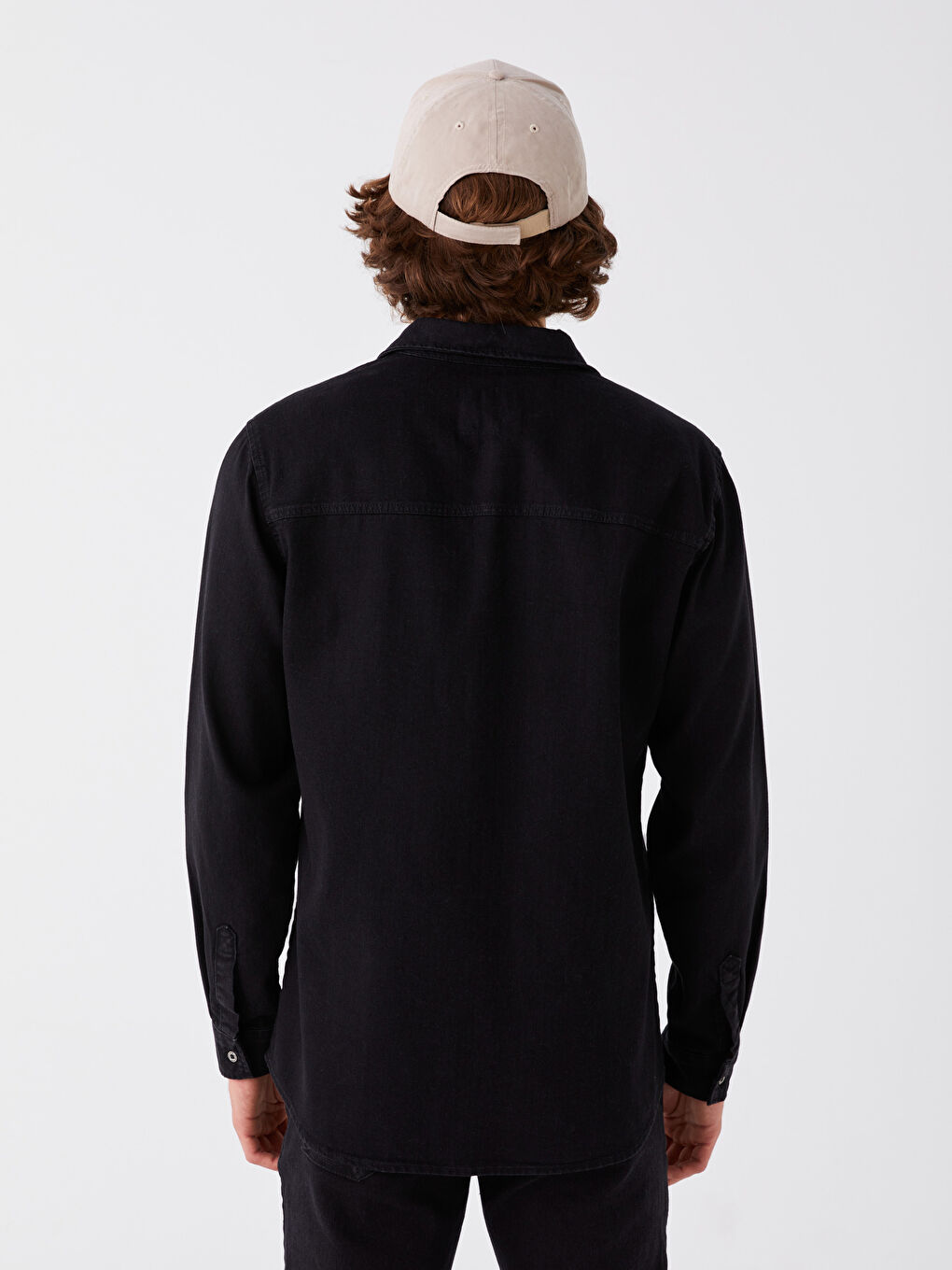 Siyah Slim Fit Uzun Kollu Erkek Jean Gömlek-4