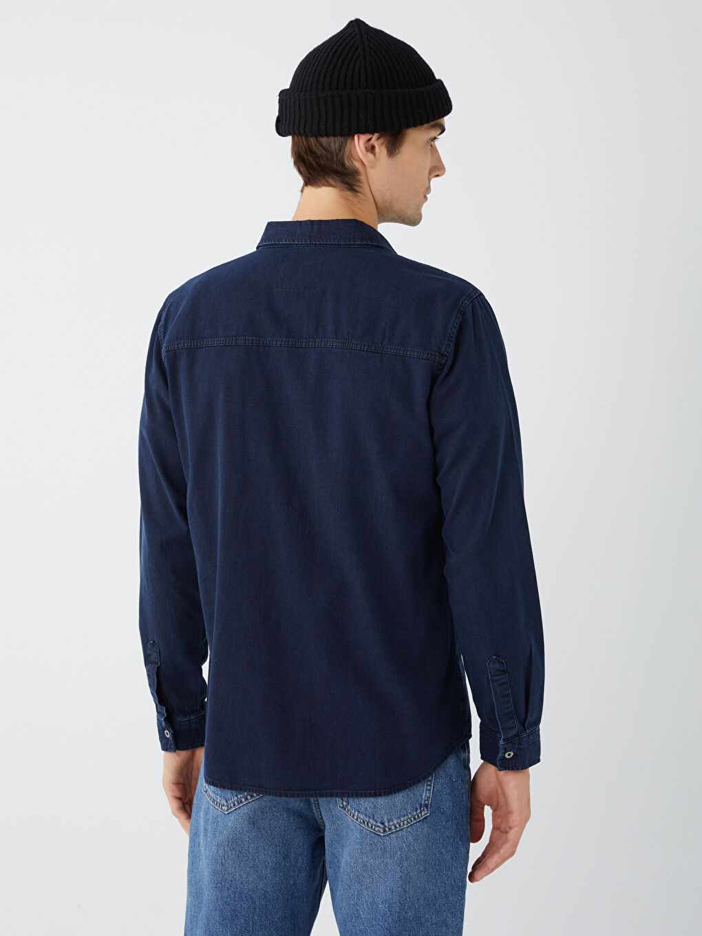 İndigo Slim Fit Uzun Kollu Erkek Jean Gömlek-4