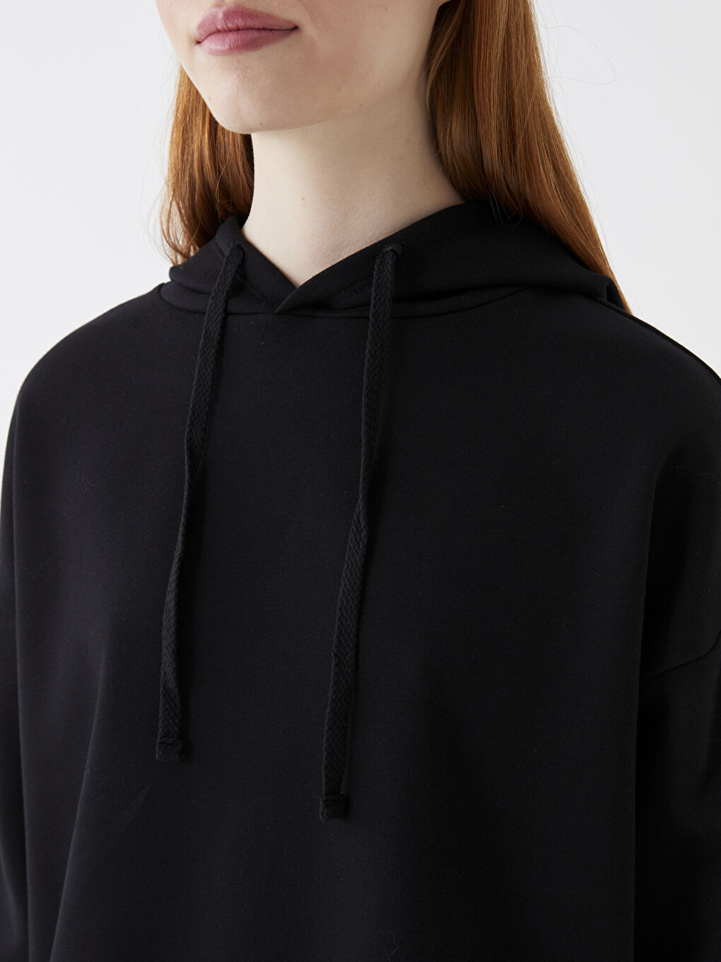 XSIDE Yeni Siyah Düz Oversize Kadın Hoodie - 3