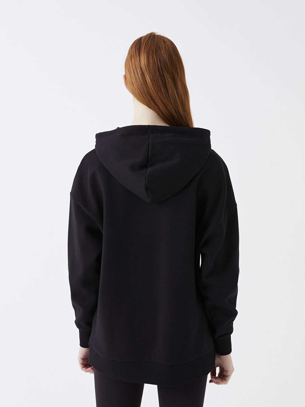 XSIDE Yeni Siyah Düz Oversize Kadın Hoodie - 4