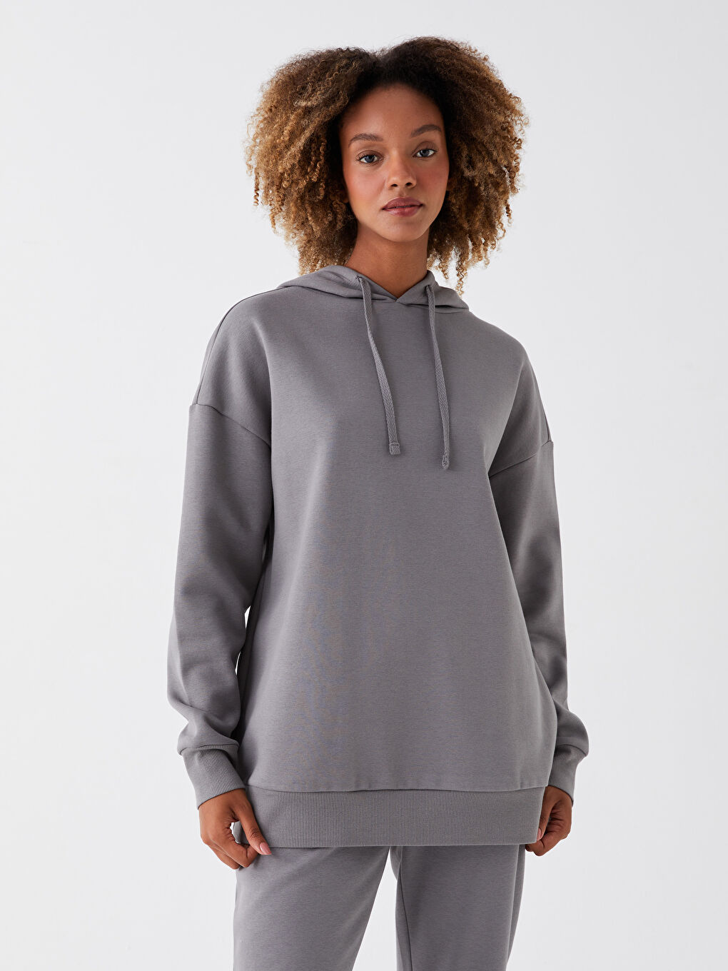 XSIDE Düz Oversize Kadın Kalın Hoodie -W36211Z8-V3U