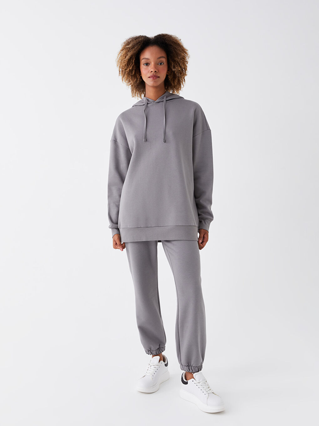 XSIDE Düz Oversize Kadın Kalın Hoodie -W36211Z8-V3U