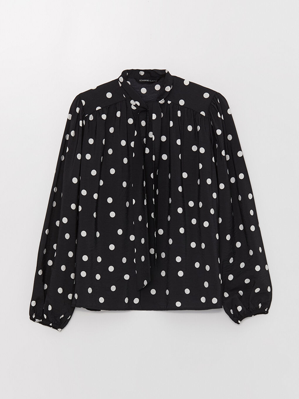 Tie Neck Polka Dot Long-Sleeve Oversized Women's Blouse-5