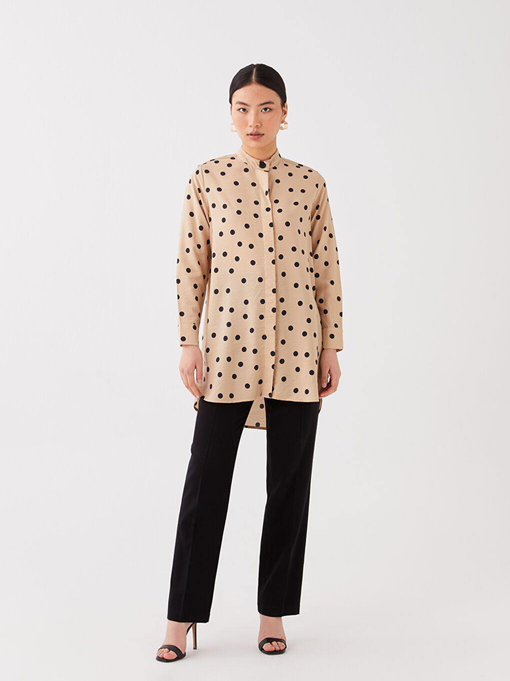 Tunică cu Guler de Judecător, Buline, Mânecă Lungă pentru Femei-1