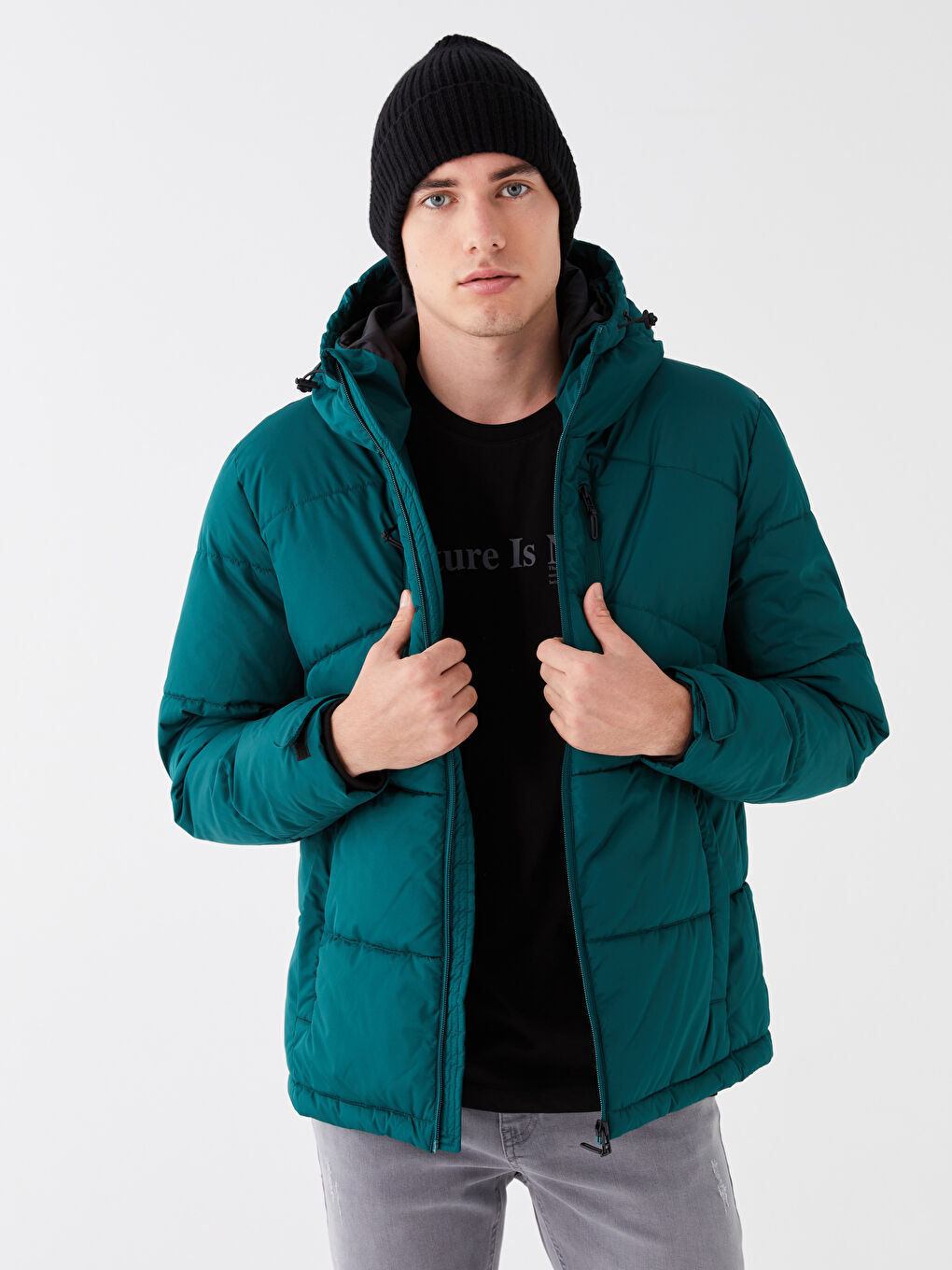 XSIDE Slim Fit Hooded Men's Puffer Coat -W36217Z8-SW0