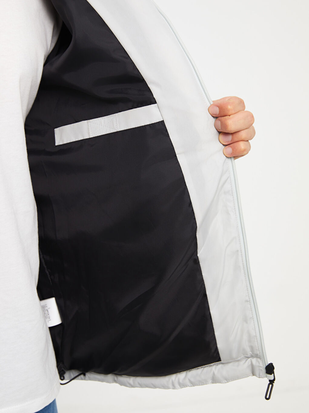 Gri Slim Fit Kapüşonlu Erkek Şişme Mont-3