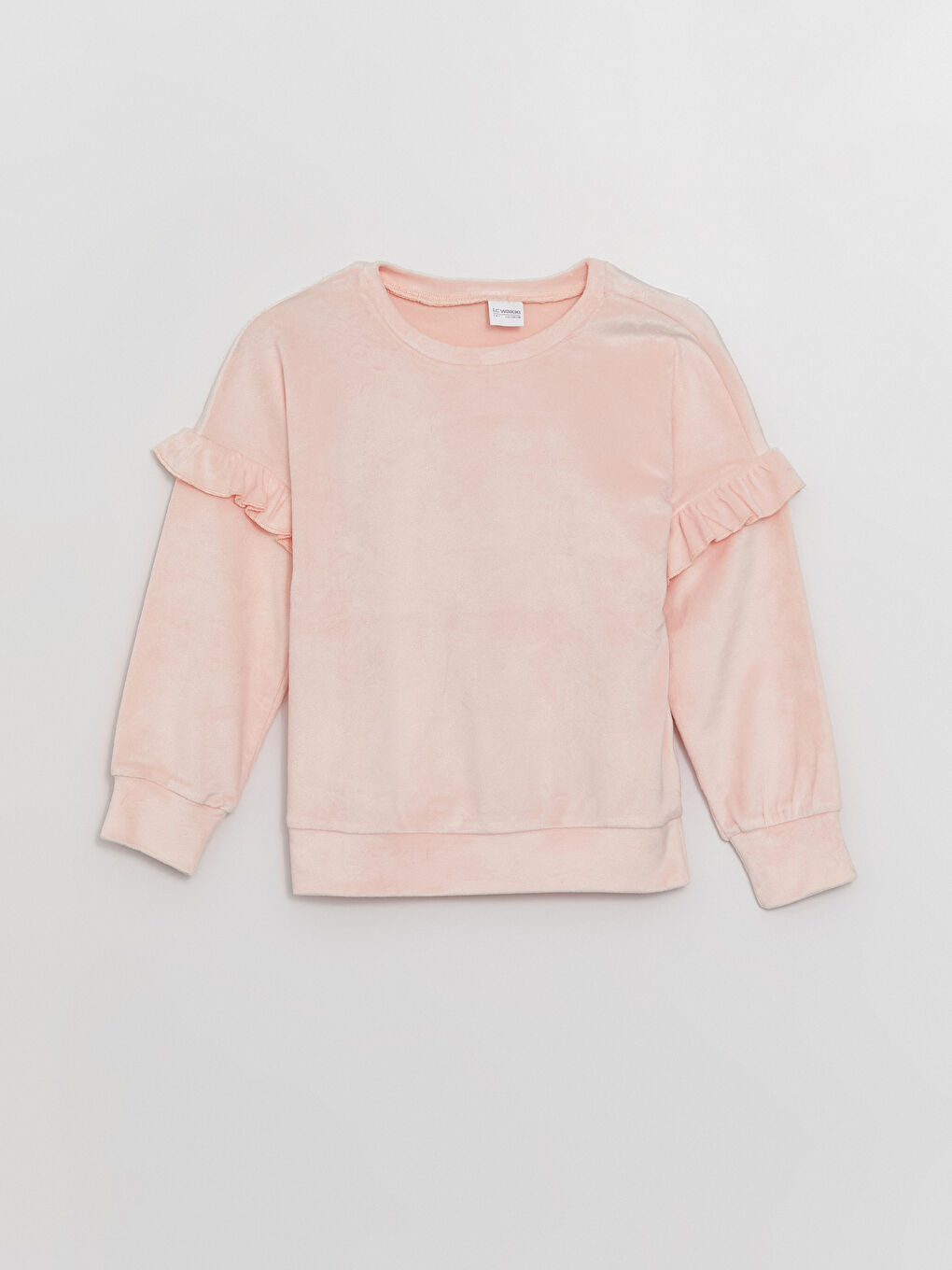 Pembe Bisiklet Yaka Uzun Kollu Kız Çocuk Kadife Pijama Takımı-1