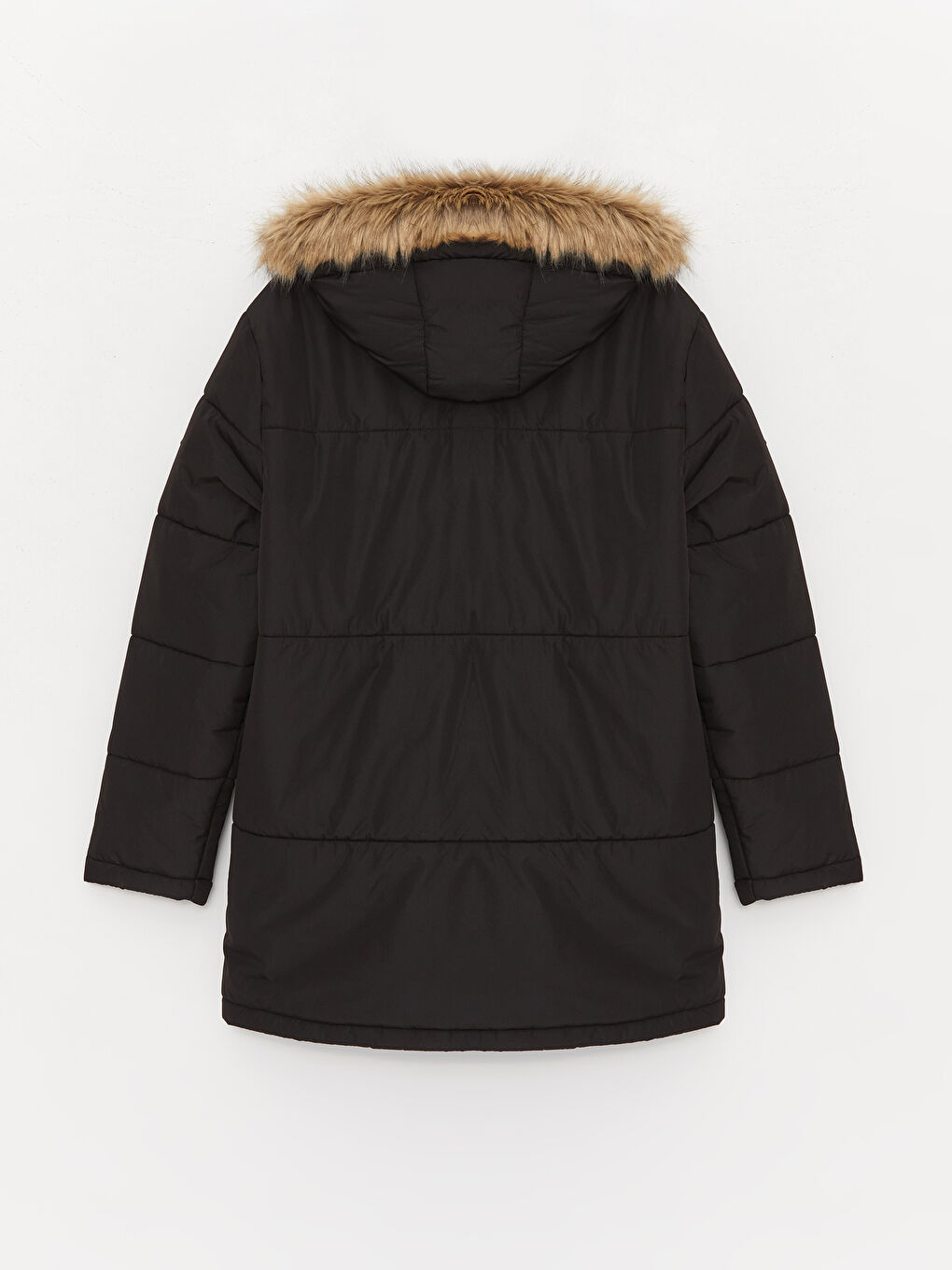 Siyah Standart Kalıp Kapüşonlu Erkek Şişme Mont-7