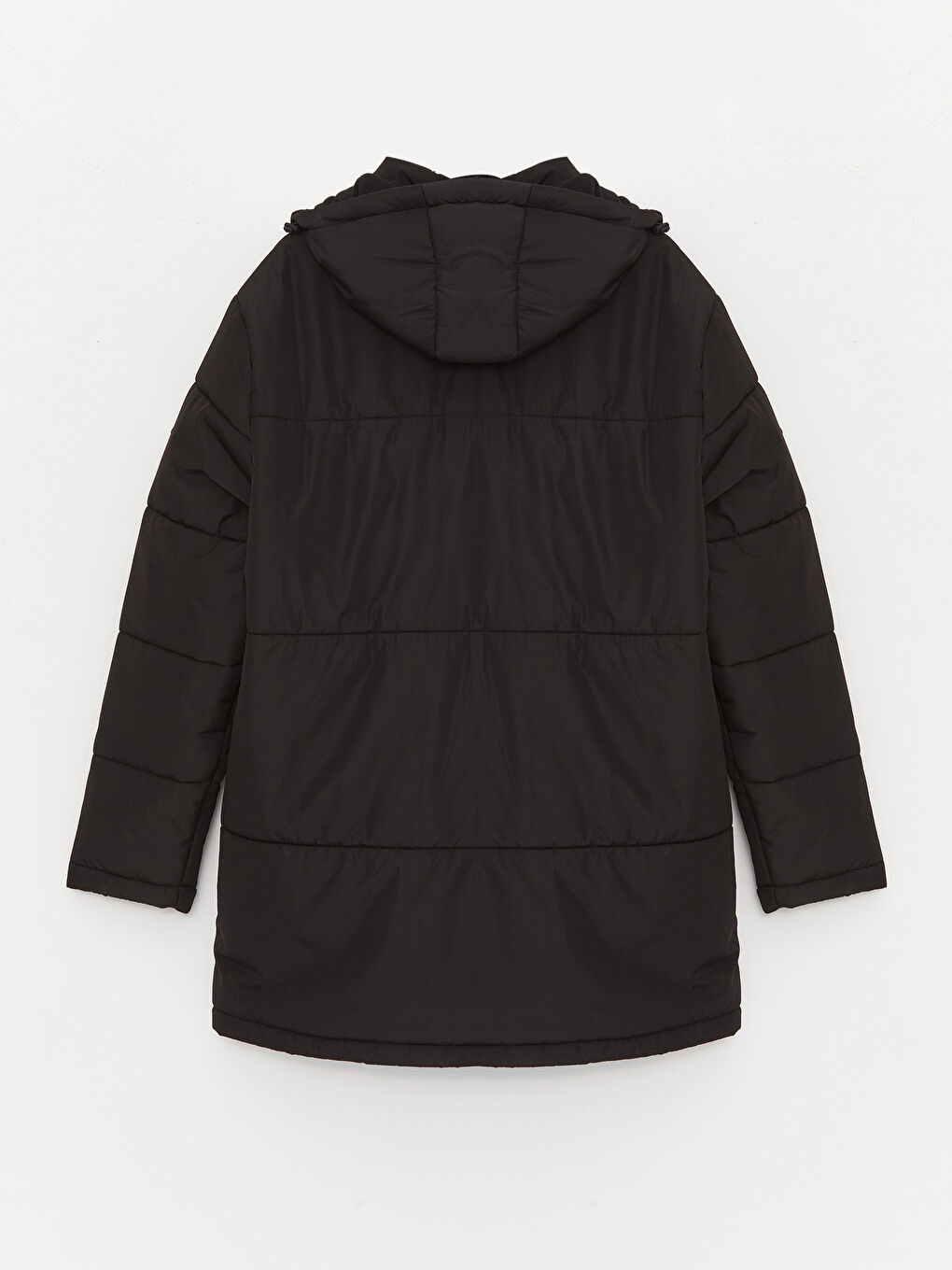 Siyah Standart Kalıp Kapüşonlu Erkek Şişme Mont-8