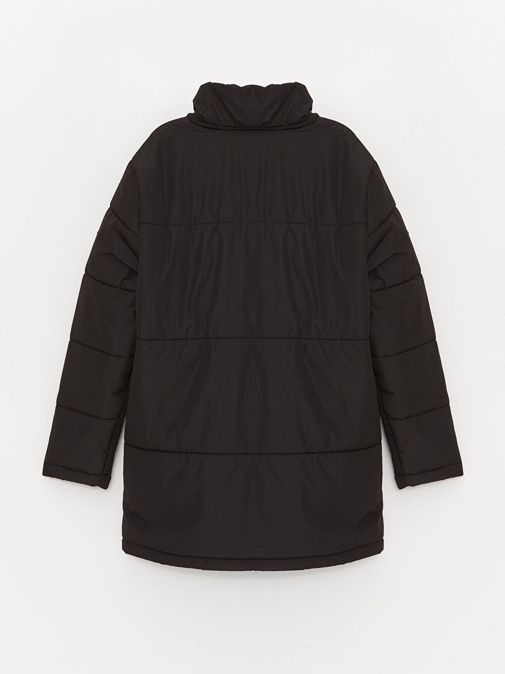 Siyah Standart Kalıp Kapüşonlu Erkek Şişme Mont-9