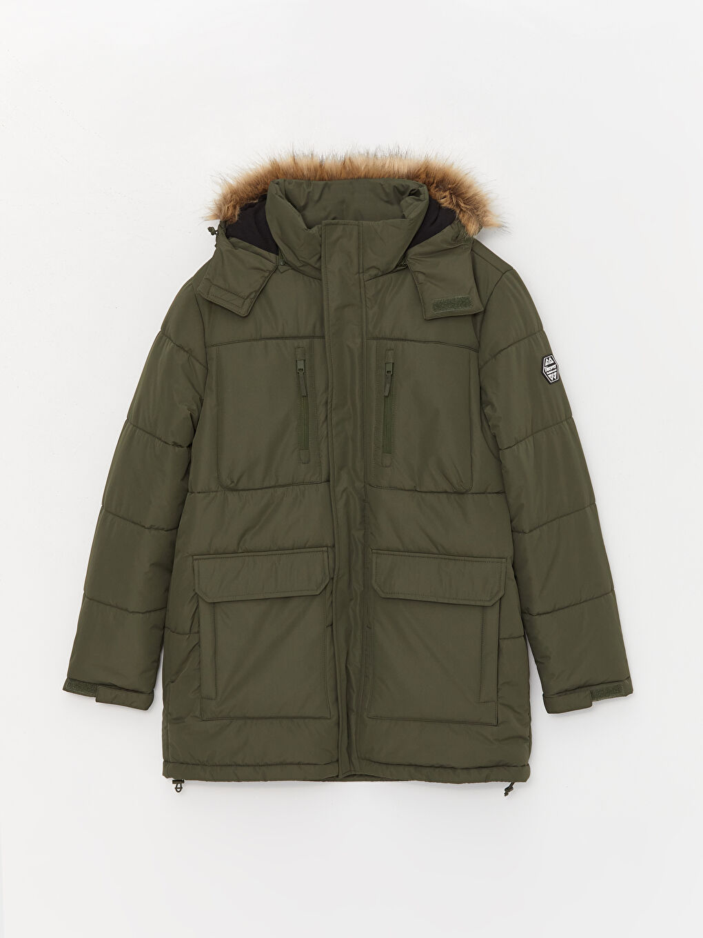 Yeşil Standart Kalıp Kapüşonlu Erkek Şişme Mont-6