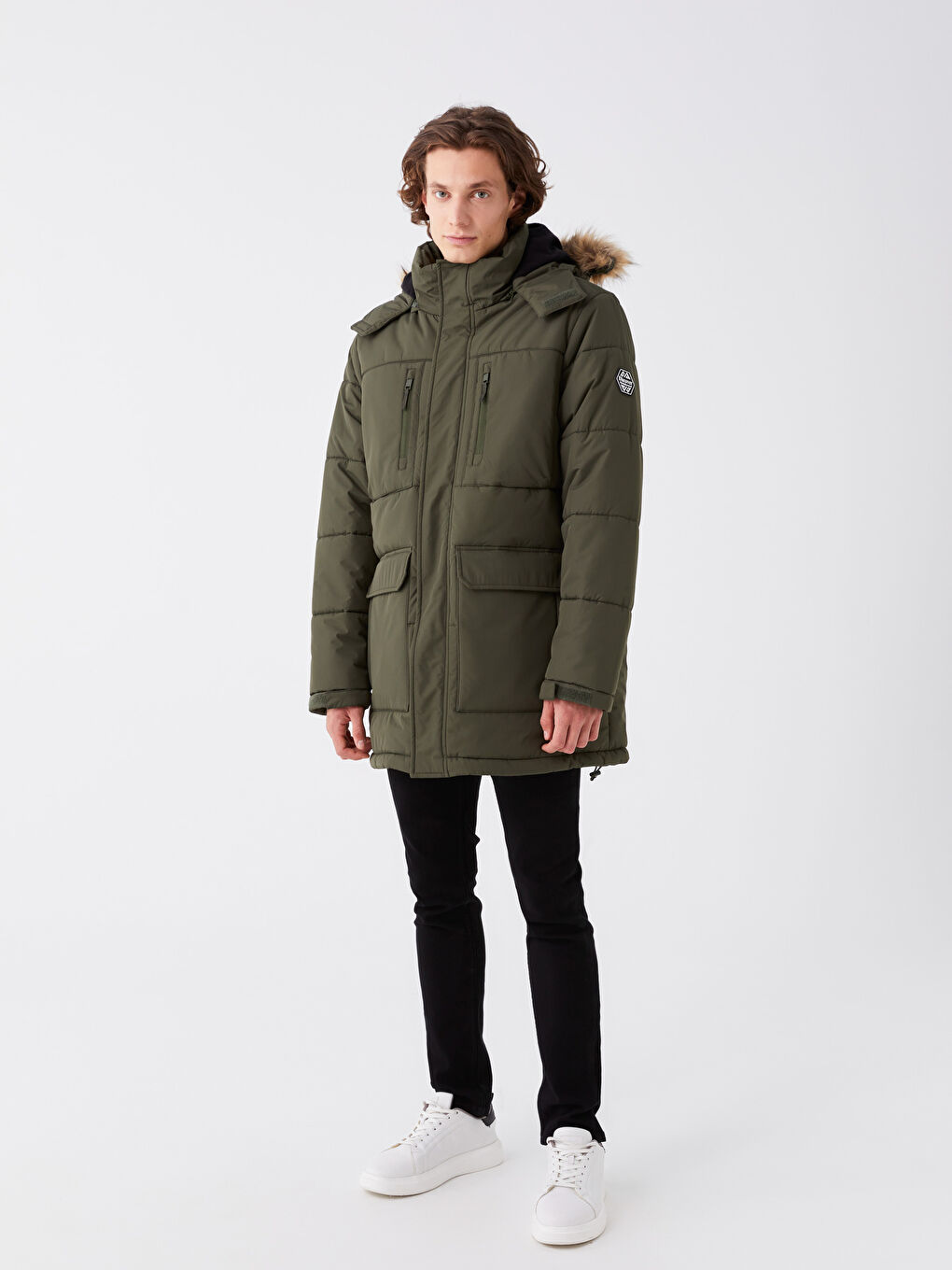 Yeşil Standart Kalıp Kapüşonlu Erkek Şişme Mont-2