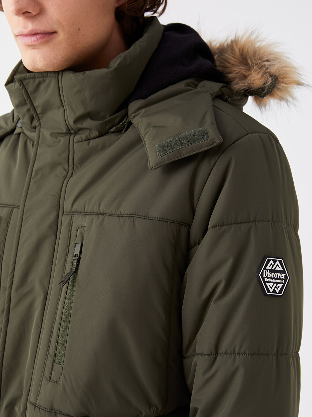 Yeşil Standart Kalıp Kapüşonlu Erkek Şişme Mont-3