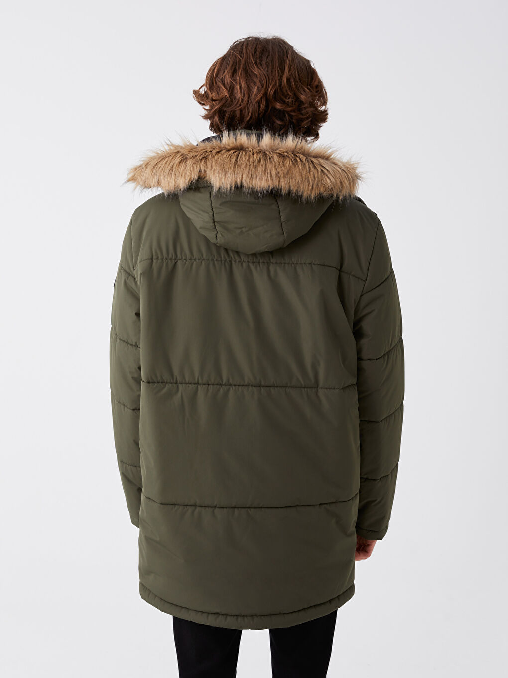 Yeşil Standart Kalıp Kapüşonlu Erkek Şişme Mont-5