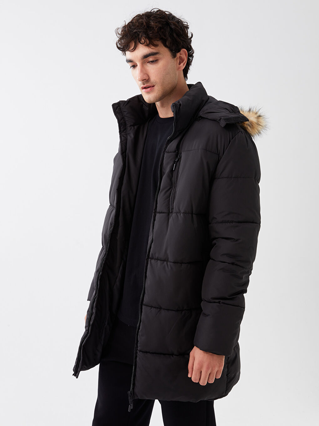 Relaxed Fit Hooded Men's Puffer Coat-1