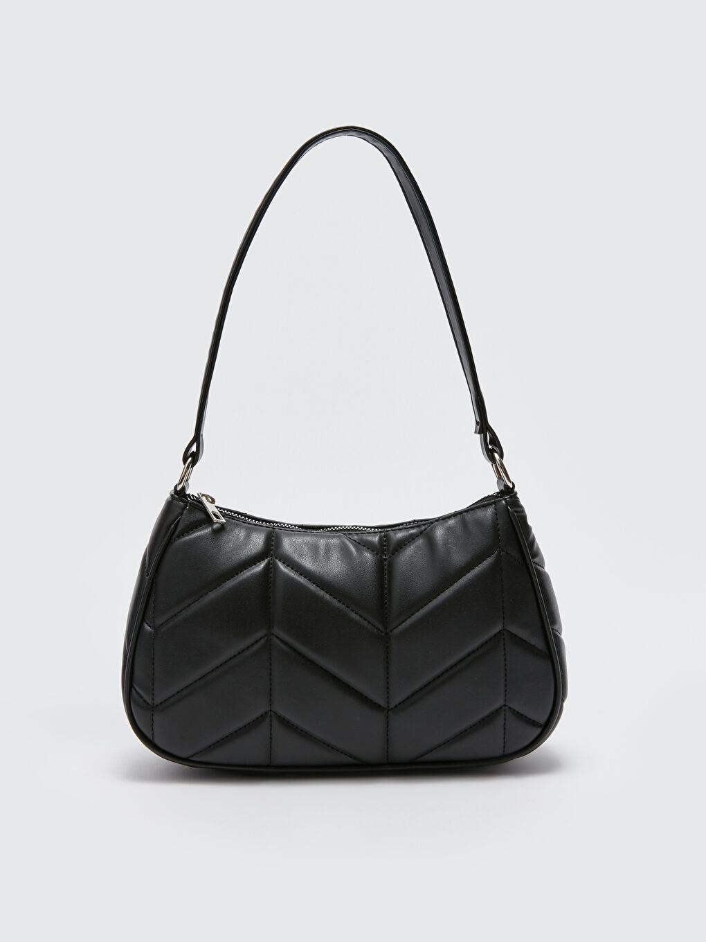 Siyah Deri Görünümlü Kadın Baget Çanta-3