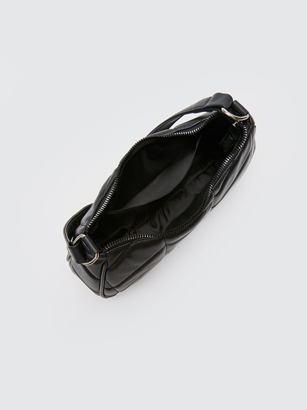 Siyah Deri Görünümlü Kadın Baget Çanta-6