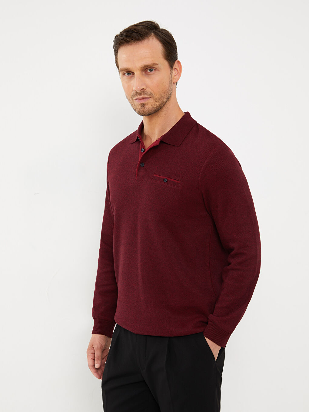 LCWAIKIKI Classic Polo Neck Long Sleeve Men's Sweatshirt -W36269Z8-MJA