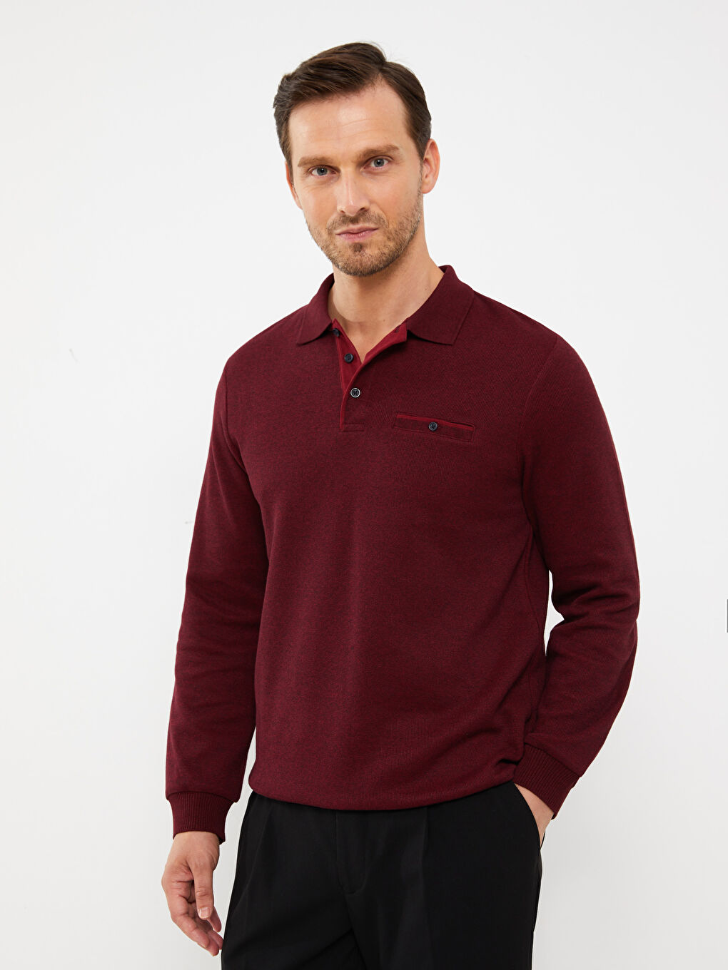 LCWAIKIKI Classic Polo Neck Long Sleeve Men's Sweatshirt -W36269Z8-MJA
