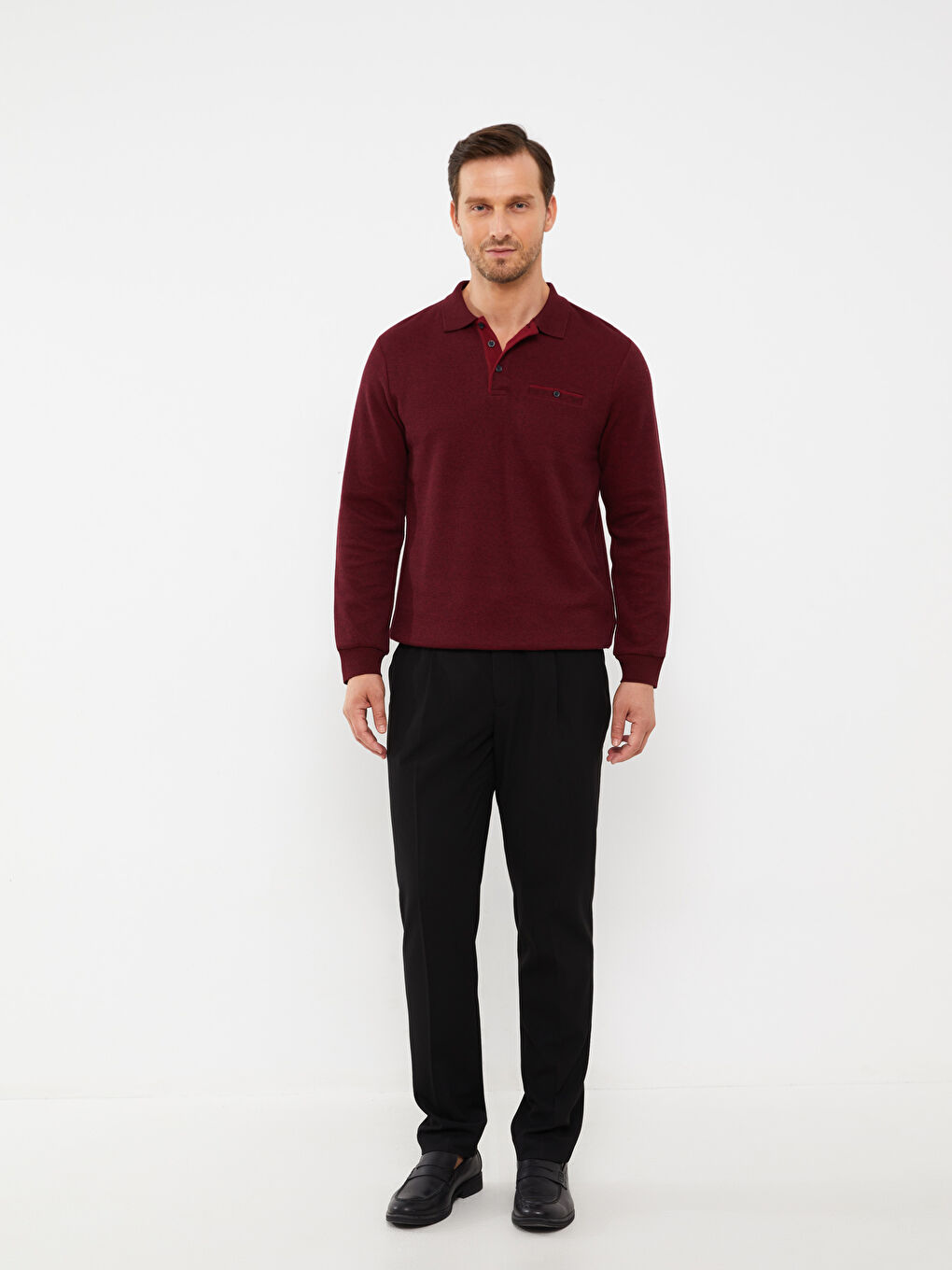 LCWAIKIKI Classic Polo Neck Long Sleeve Men's Sweatshirt -W36269Z8-MJA