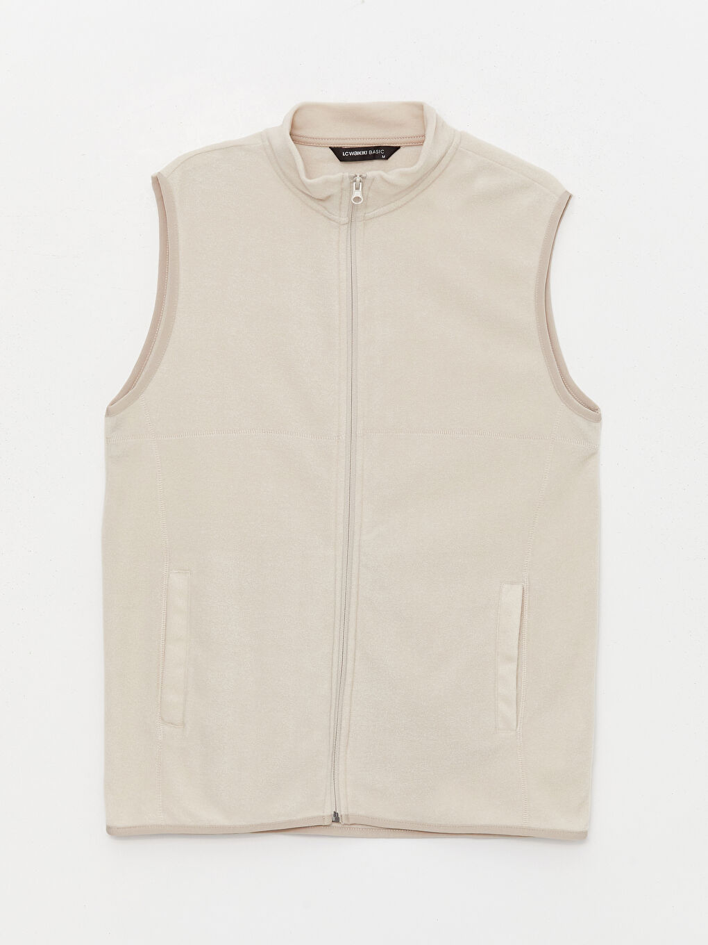 Bej Rahat Kalıp Dik Yaka Polar Erkek Yelek-6