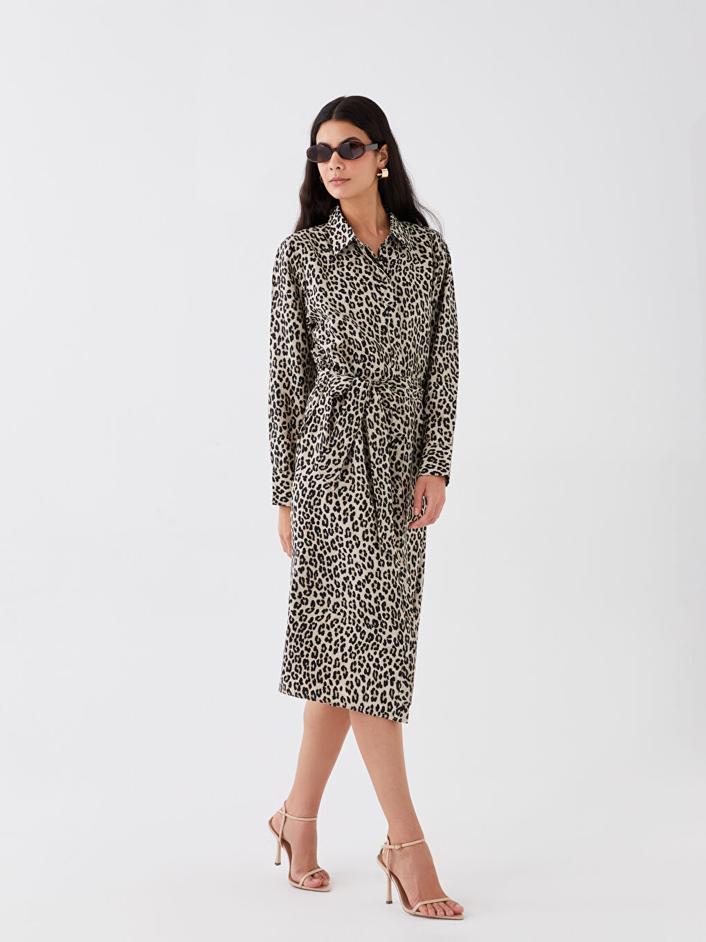 Robe Chemise à Motifs à Manches Longues pour Femmes-1