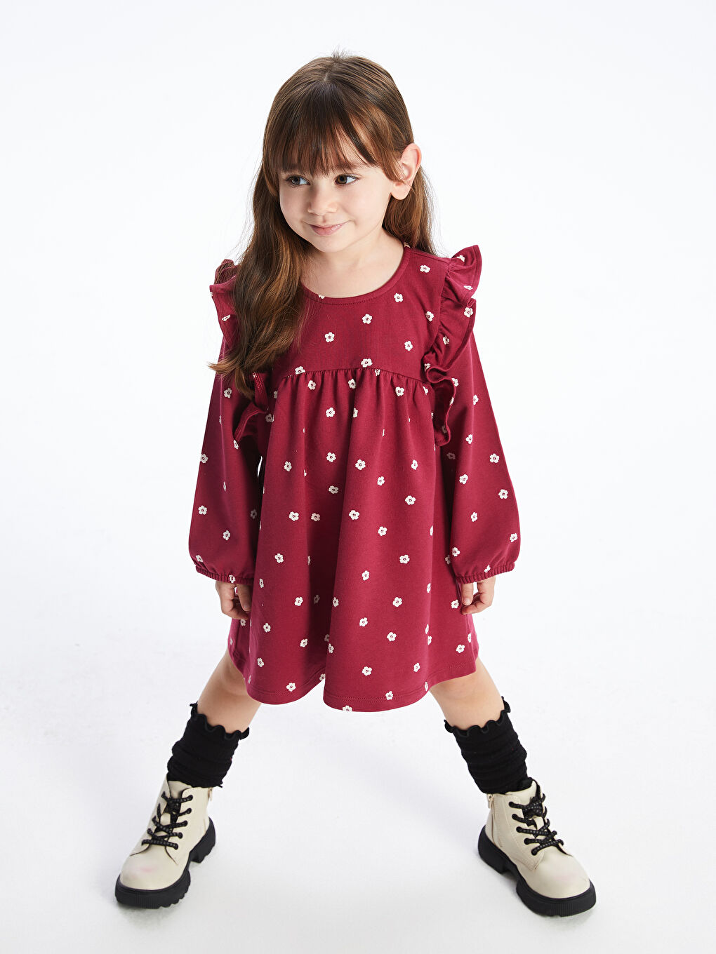 Crew Neck Patterned Baby Girls' Dress