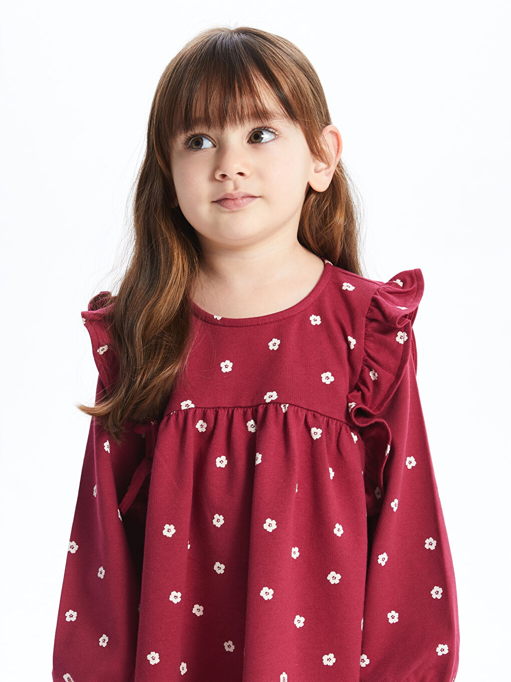 Crew Neck Patterned Baby Girls' Dress-3